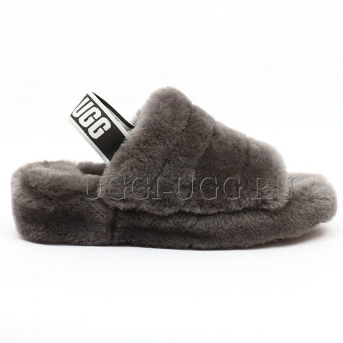 Меховые угги сандалии серые UGG Fluff Yeah Slide Grey
